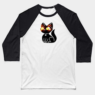 Fiery Eyed Cat Baseball T-Shirt